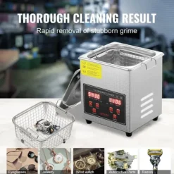Ultrasonic Cleaner med digital timer og varme, professionel rengøringsmaskine til smykker, briller og små dele (2L) i rustfrit stål. Outlet