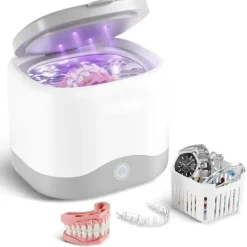 Ultrasonic Cleaner 200ML til tandproteser, Retainer Cleaner med UV, effektiv rengøring, hurtig og skånsom behandling.