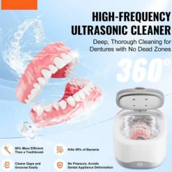 Ultrasonic Cleaner 200ML til tandproteser, Retainer Cleaner med UV, effektiv rengøring, hurtig og skånsom behandling.