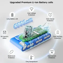 Støvsugertilbehør>V12 Detect Slim - Erstatningsbatteri til trådløs støvsuger - 25,2 V - 6000 mAh - 1 stk med AC‑oplader - Lysegrå