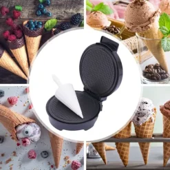 Vaffelcone-maskine, 1200W effekt, 150-200°C temperatur, non-stick belægning, kompakt design Hot