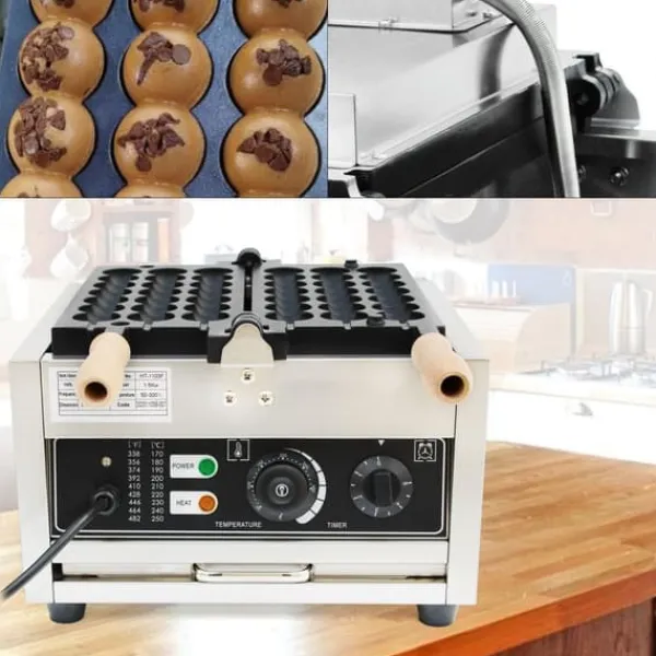 Vaffeljern>Vaffeljern, Effekt 1500W, Spænding 220V, Justerbar Temperatur 50-300°C, Bagetray Størrelse 30,5 x 29 cm, Timer Område 1-5 minutter