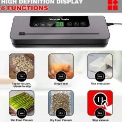 Vakuumpakkere>Vakuumforsegler, 60Kpa sugekraft, 5 forseglingsmetoder,35x11x5,5