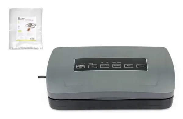 Vakuumpakkere>Vakuumpakker med Rullefod HENDI 6,5 l/min, 385x205x95 mm + Prikkede Poser 25x35 cm 100 stk