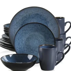 VANCASSO BUBBLE Middagsservice, Elegant Vintage Design, Miljøvenligt Stentøj,Blå-16-stykke Sale