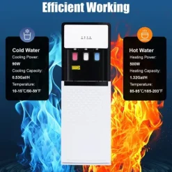Vandautomat - Fritstående vanddispenser - Bundpåfyldt - Kold 10–15°C, varm 85–95°C - 500W/90W - 220V - Hvid Best