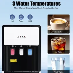 Vanddispenser og Køler - Gulvstående - Bundbetjent - Varm & Kold - Spænding 220V - EU-stik - Opvarmning 500W, Køling 75W - Hvid Outlet