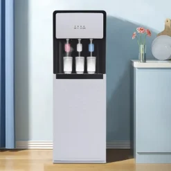 Vanddispenser og Køler - Gulvstående - Bundbetjent - Varm & Kold - Spænding 220V - EU-stik - Opvarmning 500W, Køling 75W - Hvid Outlet