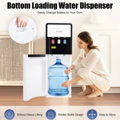 Vanddispenser og Køler - Gulvstående - Bundbetjent - Varm & Kold - Spænding 220V - EU-stik - Opvarmning 500W, Køling 75W - Hvid Outlet