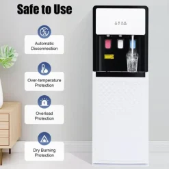 Vanddispenser og Køler - Gulvstående - Bundbetjent - Varm & Kold - Spænding 220V - EU-stik - Opvarmning 500W, Køling 75W - Hvid Outlet