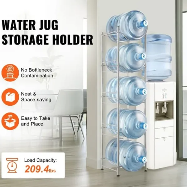 Vandkandeholder 5-etagers, enkeltrækkende vandflaskestativ til 5 flasker, sølvfinish, pladsbesparende design Hot