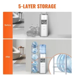 Vandkandeholder 5-etagers, enkeltrækkende vandflaskestativ til 5 flasker, sølvfinish, pladsbesparende design Hot