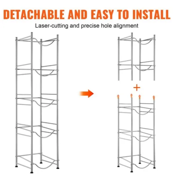 Vandkandeholder 5-etagers, enkeltrækkende vandflaskestativ til 5 flasker, sølvfinish, pladsbesparende design Hot