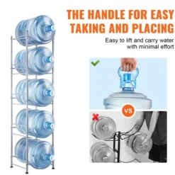 Vandkandeholder 5-etagers, enkeltrækkende vandflaskestativ til 5 flasker, sølvfinish, pladsbesparende design Hot