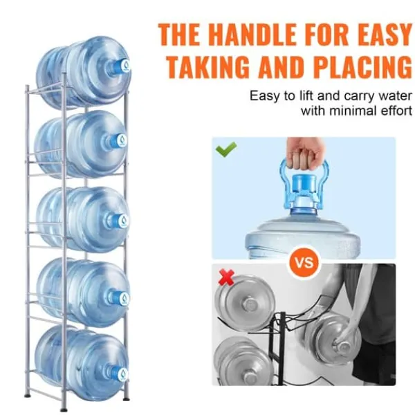Vandkandeholder 5-etagers, enkeltrækkende vandflaskestativ til 5 flasker, sølvfinish, pladsbesparende design Hot