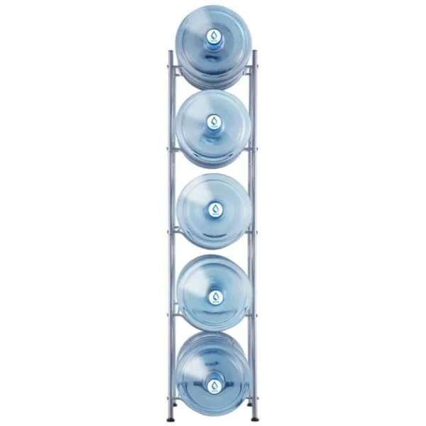Vandkandeholder 5-etagers, enkeltrækkende vandflaskestativ til 5 flasker, sølvfinish, pladsbesparende design Hot
