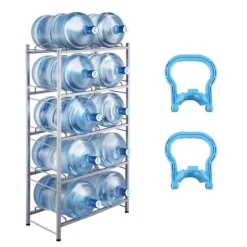 Vandkandeholder 5-lags, Dobbeltrækket, 10 flasker, Sølvgrå, effektiv opbevaring, robust design New