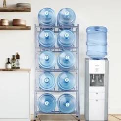 Vandkandeholder 5-lags, Dobbeltrækket, 10 flasker, Sølvgrå, effektiv opbevaring, robust design New