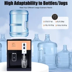 Vandkøler Dispenser, Dobbelt Spændingssupport, 550W Opvarmningskraft, 75W Kølekapacitet, 8℃ Minimum Køling, 95℃ Maksimum Opvarmning Clearance