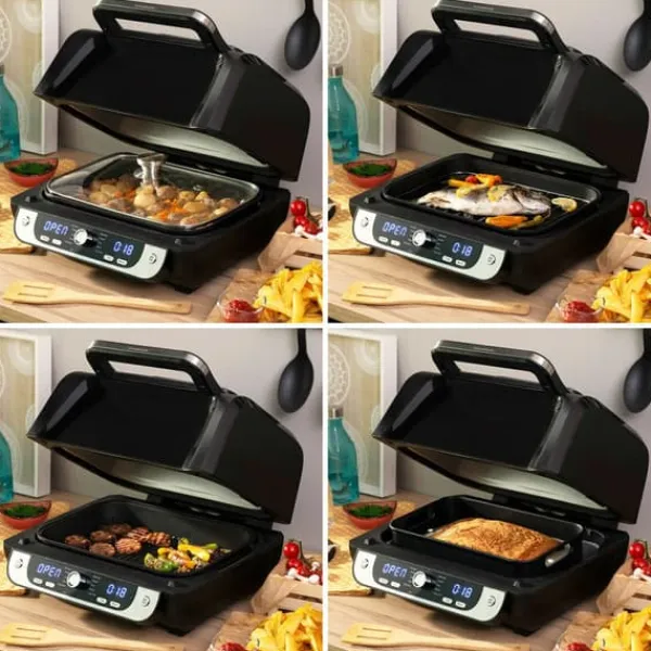Grill-Ovne & Ovn Med Roterende Stegespyd>Varmluftsfrituregryde med grill, tilbehør og opskriftsbog InnovaGoods Fryinn 12-in-1 6000 Sort Stål 3400 W 6 L
