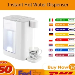 Varmtvandsdispenser - Varmtvandsautomat - 3 L - 2000 W - 5 Temperaturtrin - Hurtig Opvarmning - Temperaturkontrol - Til Kaffe Te Mælk - Hvid New