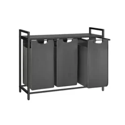 Vasketøjsudstyr>Vasagle vasketøjskurv, 3-rum vasketøjskurv, udtrækkelig og aftagelig vasketøjspose, sort og grå