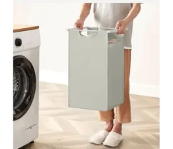 Vasketøjsudstyr>Vasagle vasketøjskurv, 3-rums vasketøjskurv, udtrækbar og aftagelig 38L, hvid