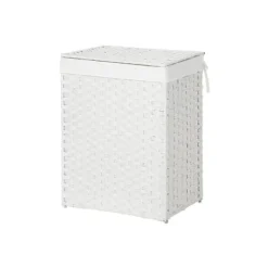 Vasketøjsudstyr>Vaskeri kurv - håndvævet - 90 l - vaskekurv med syntetisk rotting - med låg og håndtag - Hvid