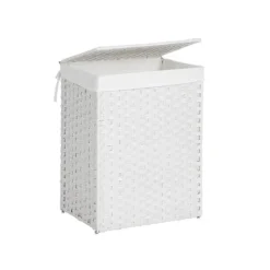 Vasketøjsudstyr>Vaskeri kurv - håndvævet - 90 l - vaskekurv med syntetisk rotting - med låg og håndtag - Hvid