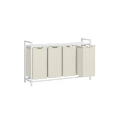 Vasketøjsudstyr>Vasketøjskurv – 4 rum med hylde – Hvid