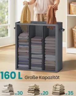 Vasketøjskurv - 3 rum med låg - vaskbar inderpose - mørkegrå Outlet