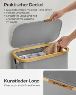 Vasketøjskurv, SONGMICS, Oxford-stof, Bambus, Sammenklappelig. Clearance