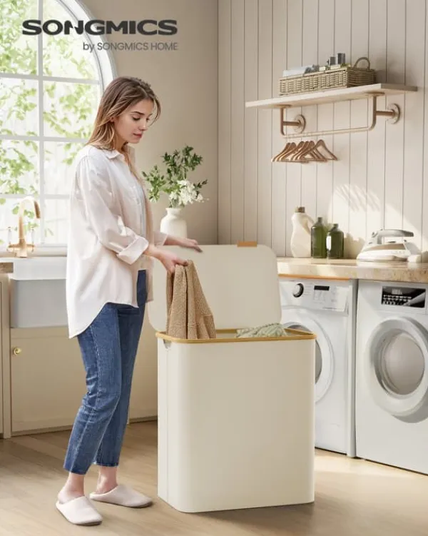 Vasketøjskurv, 60x38.5x70.5 cm, Cremehvid Hot