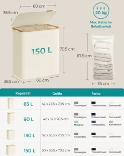 Vasketøjskurv, 60x38.5x70.5 cm, Cremehvid Hot