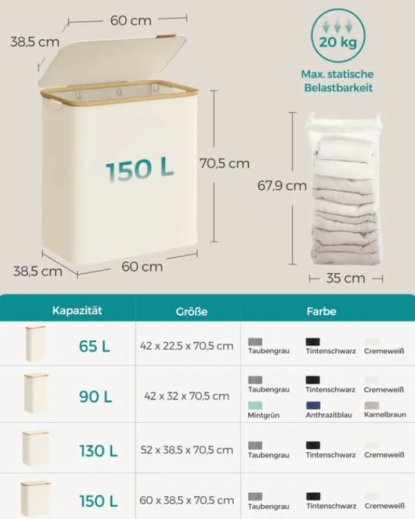 Vasketøjskurv, 60x38.5x70.5 cm, Cremehvid Hot