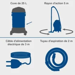 VC25 Våt- och torrdammsugare - 1200W - 25L tank i rostfritt stål - SCHEPPACH Outlet
