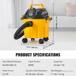 Våd/Tør Shop Støvsuger 10L 2 Peak HP m/ Rige Tilbehør, Stærk Sugning, Praktisk og Effektiv Best