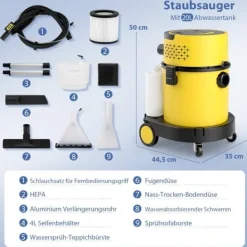 Våd-tør støvsuger, 44,5x35x50 cm, Gul og Sort Best