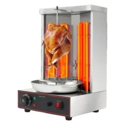 Vertikal Doner Grill, 3 kW Varmekapacitet, Justerbar Temperatur 50-300 °C, Dimensioner 29,5 cm x 26,5 cm x 48,5 cm, Rotationshastighed 6 RPM Hot