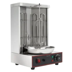 Vertikal Doner Grill, 3 kW Varmekapacitet, Justerbar Temperatur 50-300 °C, Dimensioner 29,5 cm x 26,5 cm x 48,5 cm, Rotationshastighed 6 RPM Hot