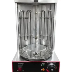 Vertikal Doner Grill, 3 kW Varmekapacitet, Justerbar Temperatur 50-300 °C, Dimensioner 29,5 cm x 26,5 cm x 48,5 cm, Rotationshastighed 6 RPM Hot