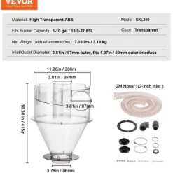 Grovstøvsugere>VEVOR Cyclone Støvseparator, Høj Transparent ABS, Passer til 5-10 Gallon Spande,4,0 tommer