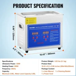 Ultralydsrenser>VEVOR Ultralydsrenser, Høj Ultralydsstyrke, Digital Kontrol, Holdbart Rustfrit Stål,20A