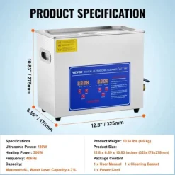 VEVOR Ultrasonic Rengøringsmiddel, Høj Ultrasonisk Effekt, Store Kapacitetsmuligheder,6L Discount
