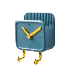 Opbevaringskroge & Hylder>Väggmonterad förvaringslåda PP Klockformad multifunktionsbehållare med krokar för sovsal Sängbord Blå