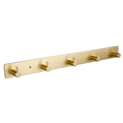 Vægmonteret knagerække i guld med 5 kroge - installation uden boring Clearance