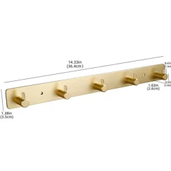 Vægmonteret knagerække i guld med 5 kroge - installation uden boring Clearance
