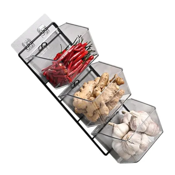 Beholdere Til Madopbevaring>vægmonteret opbevaringsbeholder 3-lags væghængt køkkenopbevaringsboks til hvidløg, ingefær og løg, lodret ophængning