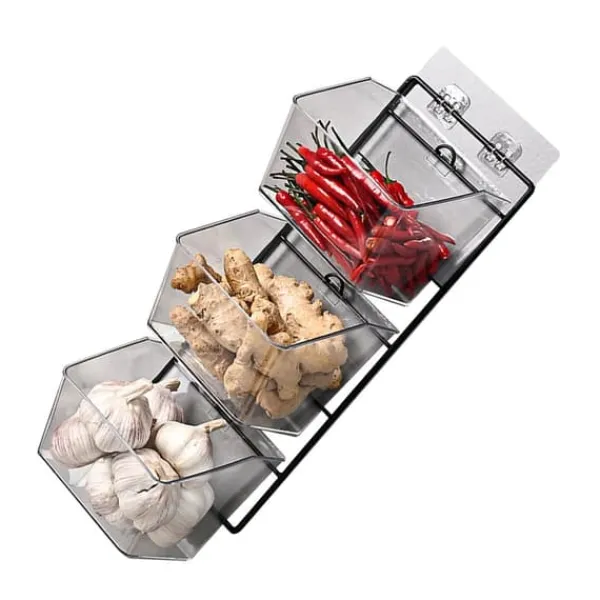 Beholdere Til Madopbevaring>vægmonteret opbevaringsbeholder 3-lags væghængt køkkenopbevaringsboks til hvidløg, ingefær og løg, lodret ophængning