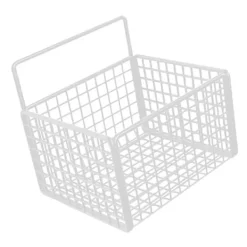 Vægmonteret opbevaringskurv Ingen boring Klæbende metaltråd Hængende kurv til køkken Mad Pantry Badeværelse Organisation Hvid New